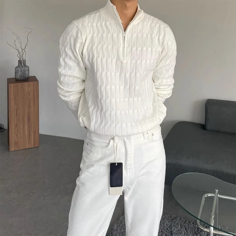 Ribbed Knit Sweater - Мужской свитер с жаккардовым узором, повседневный