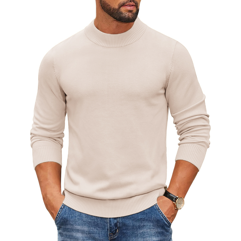 Ribbed Knit Sweater - Мужской свитер-поло с воротником-стойкой из рубчатого