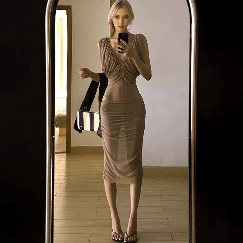 Французское шифоновое платье,  – обзор и цена Ruched Dress Mini