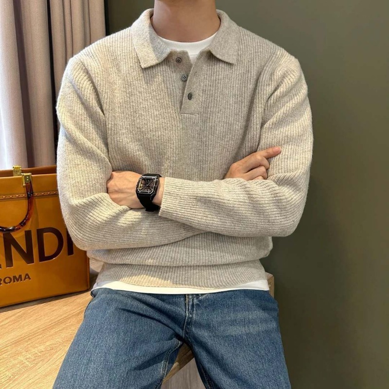 Мужской трикотажный свитер-пол – обзор и цена Ribbed Knit Sweater